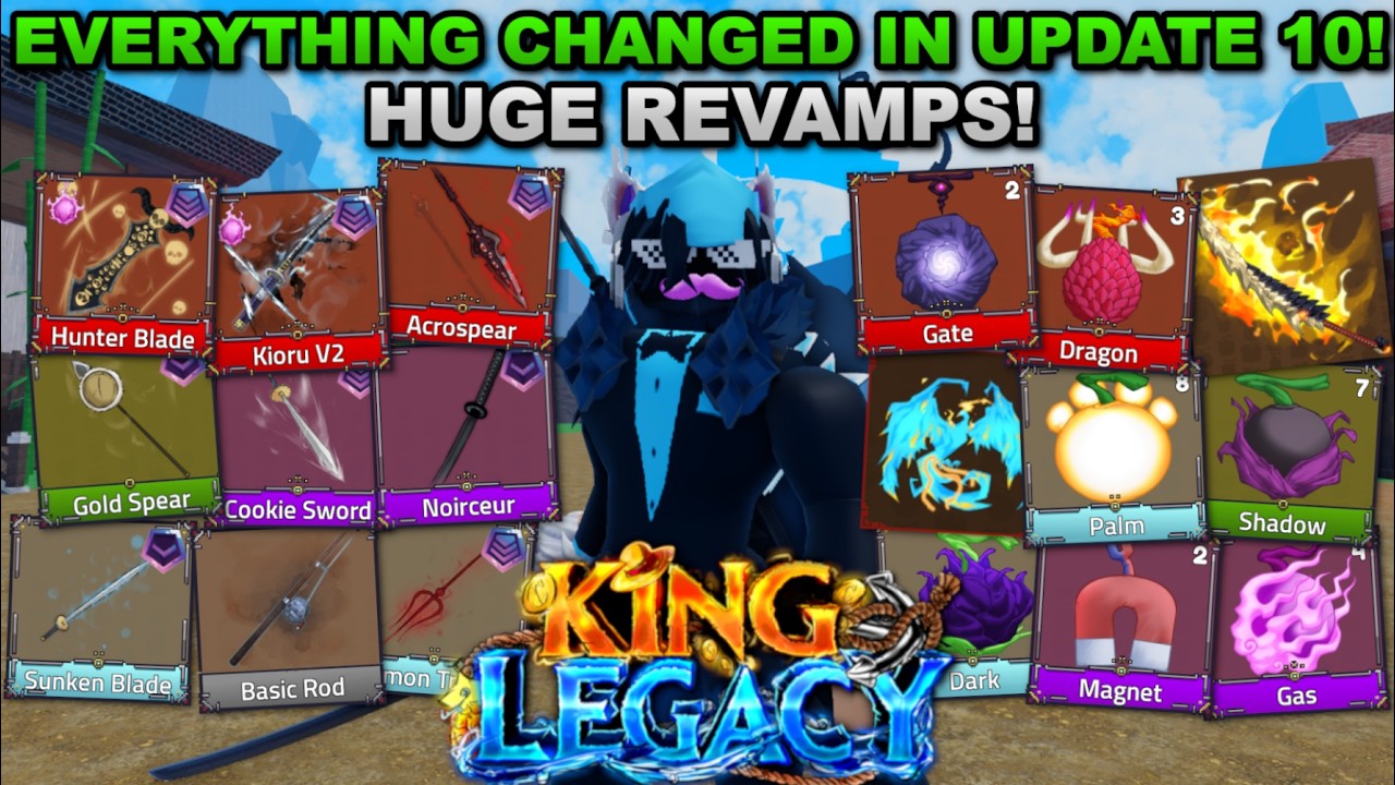 King Legacy strategy thumbnail from the linked gameplay video showing advanced sword combat and bright blue energy effects